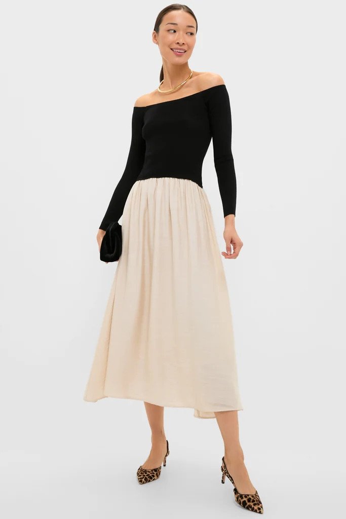 Black and Ivory Off Shoulder Maxi Dress | Tuckernuck (US)
