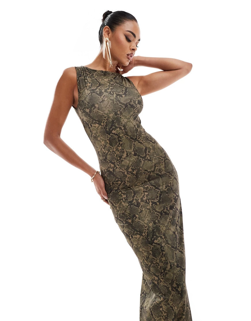ASOS DESIGN slash neck maxi dress in snake print-Multi | ASOS (Global)