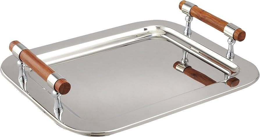 Elegance Stainless Steel Rectangular Tray with Wood Handles, 16.5 by 13-Inch, Silver | Amazon (US)