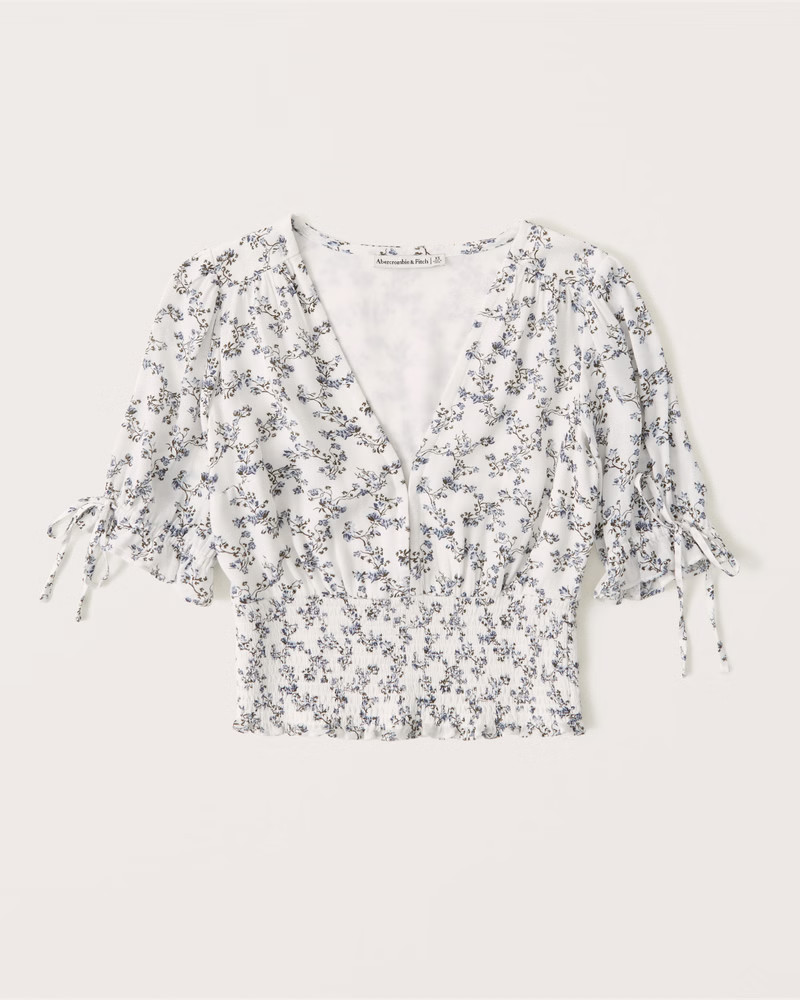 Tie-Sleeve Smocked Waist Top | Abercrombie & Fitch (US)
