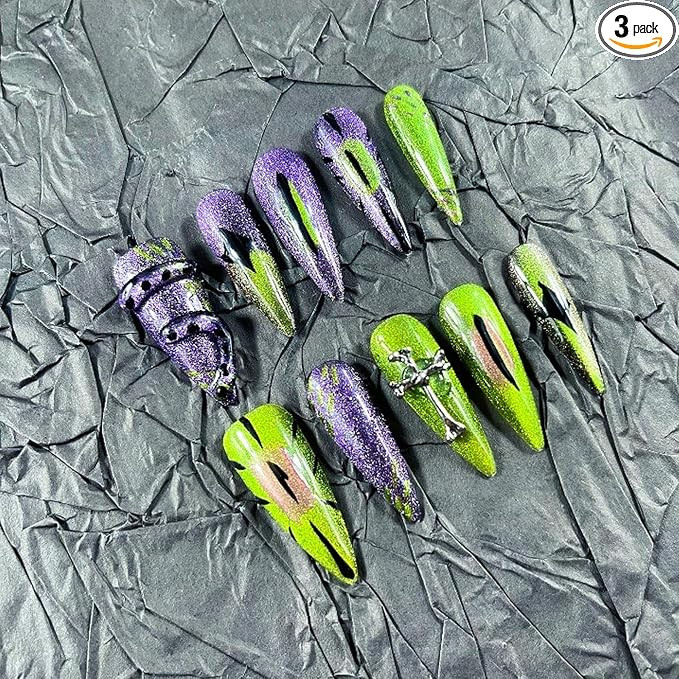 Press on Nails Handmade Nails 10Pcs Dark Gothic Style Manual Press on Nails Colorful Eyes Fake Na... | Amazon (US)