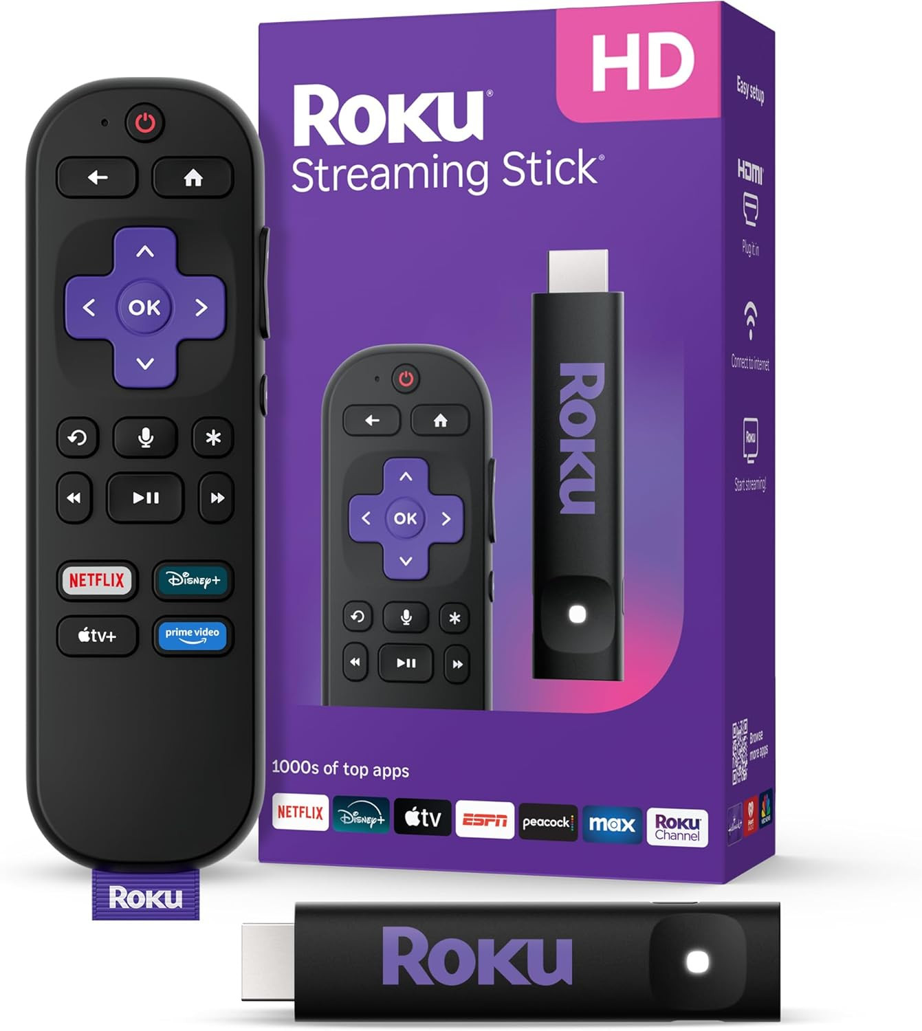 Roku Streaming Stick HD — HD Streaming Device for TV with Roku Voice Remote, Free & Live TV | Amazon (US)