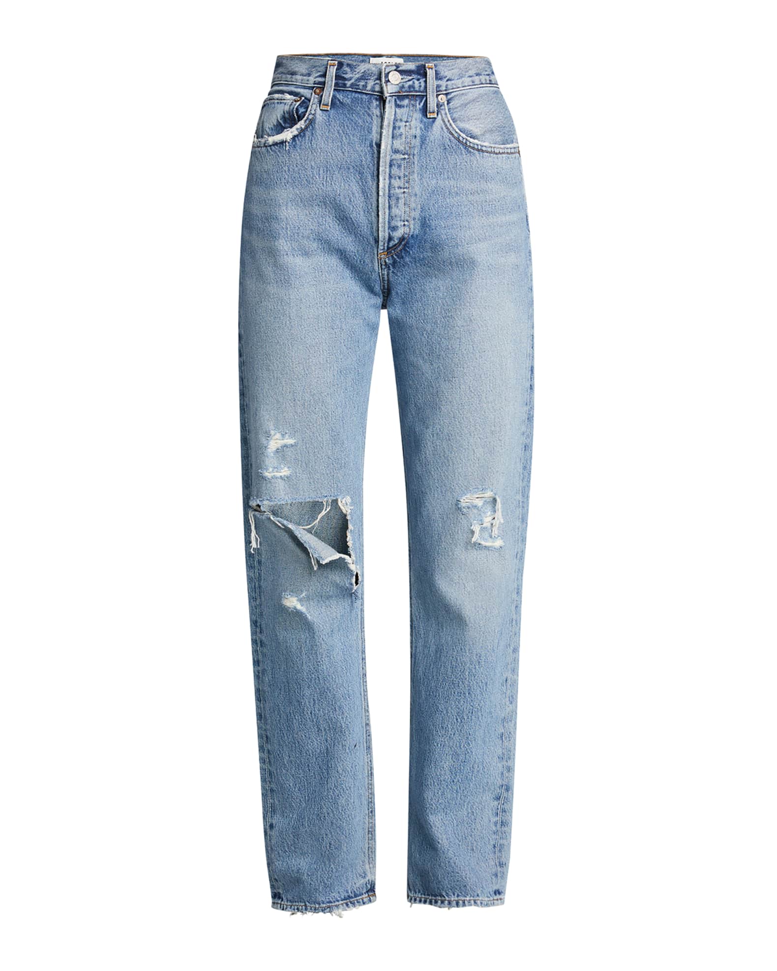 AGOLDE 90s Pinch-Waist Distressed Jeans | Neiman Marcus
