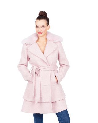 SWEETHEART WOOL COAT WITH FAUX FUR COLLAR LT PINK | Betsey Johnson