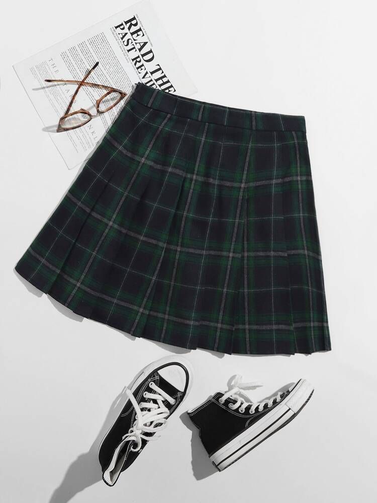 SHEIN Tartan Pleated Skirt | SHEIN