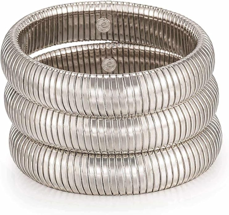 Ettika Gold Bangles For Women. Chunky Gold Bracelets, Set of Womens Bracelets. 3Pcs Flex Snake Ch... | Amazon (US)