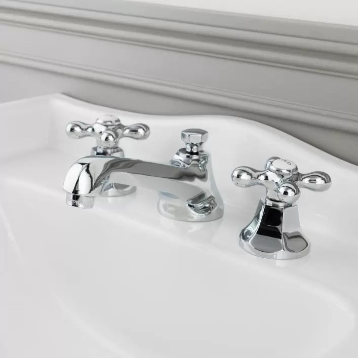 Randolph Morris Deco Widespread Bathroom Sink Faucet - Metal Cross Handles | Vintage Tub & Bath