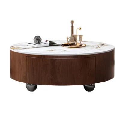 Rustic Round Coffee Table with 2 Drawers and Sintered Stone Top, Modern Living Room Center Table | Wayfair North America