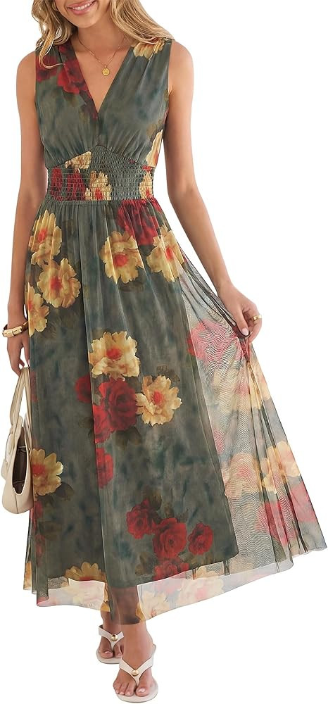 ANRABESS Womens Summer Floral Maxi Dress, A Line Tulle,Elegant for Wedding Guest & Beach Vacation... | Amazon (US)