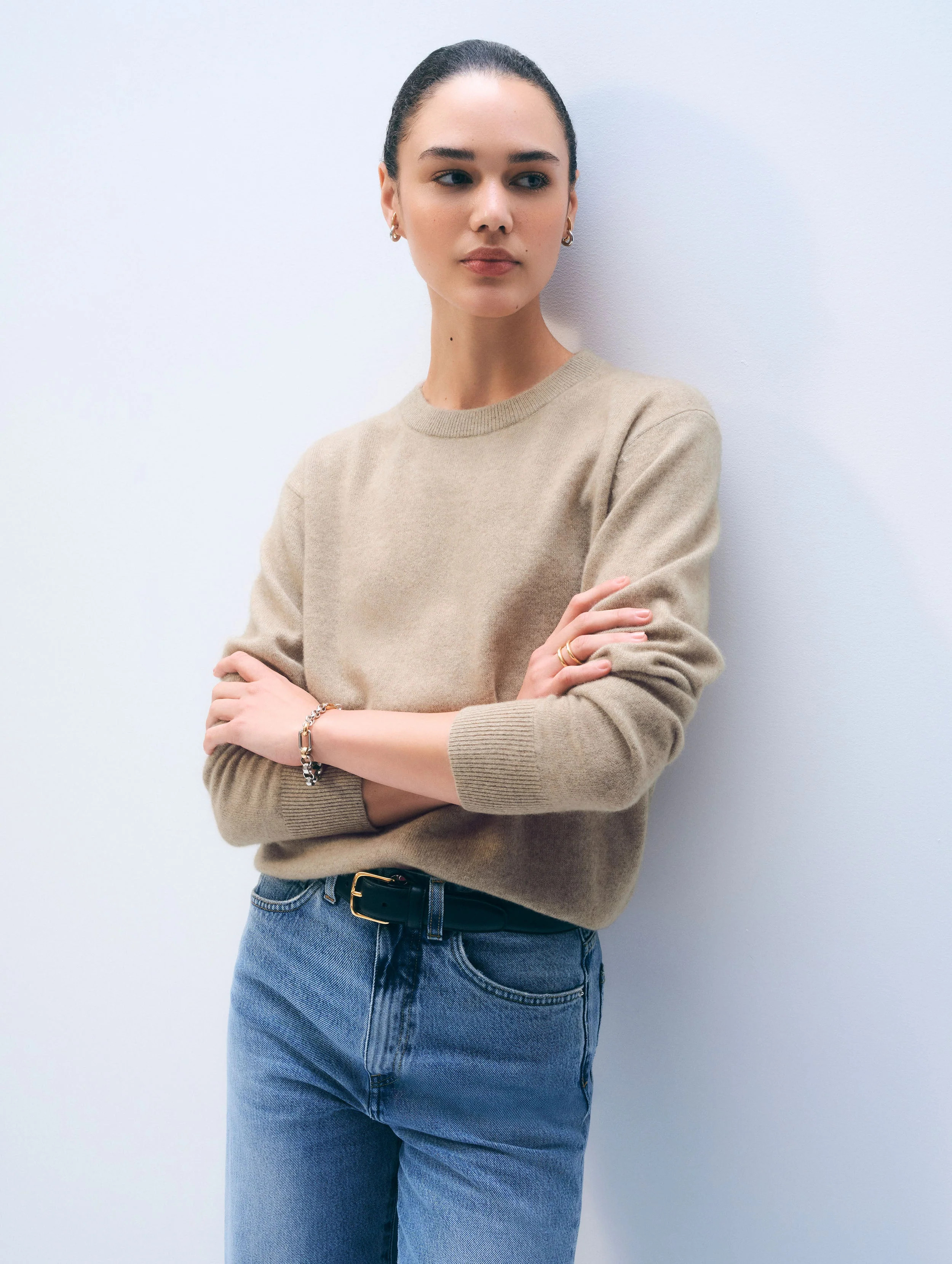 Cashmere Crewneck | Taupe Heather | White and Warren
