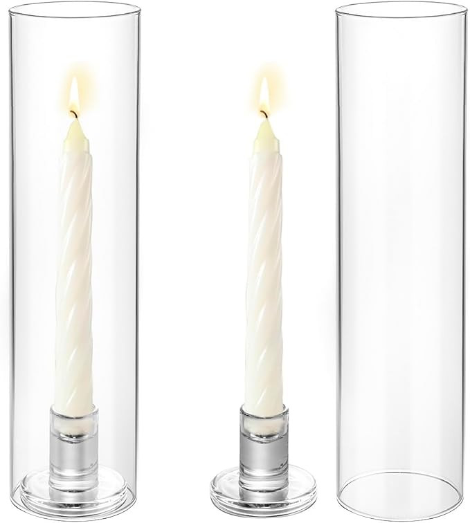 Hurricane Glass Candle Holders Set of 2, 11.8in Clear Candlestick Holder for Taper Candles, Glass... | Amazon (US)