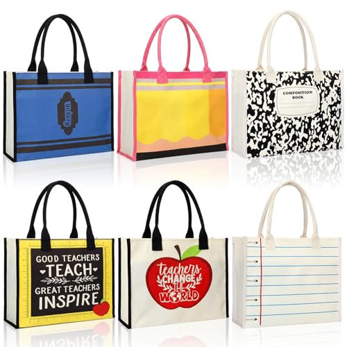 Hillban 6 Pack Teacher Appreciation Gift Bulk Bags Teachers Canvas Tote Bags Pencil Crayon Composition Notebooks Bag Appreciation Thank You Gift for Women Teachers Daycare Coworker Office Supplies | Amazon (US)
