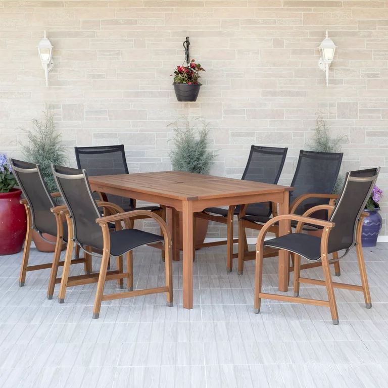 Amazonia Bahamas 7-Piece Rectangular Patio Dining Set, Eucalyptus Wood, Ideal for Outdoors and In... | Walmart (US)