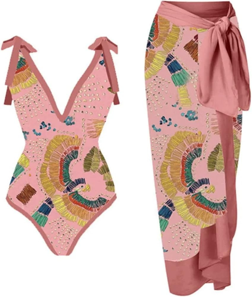 One Piece Bathing Suit for Women Bikini Sarong Maxi Wrap Skirts 2 Piece Floral Print Tankini Swim... | Amazon (US)