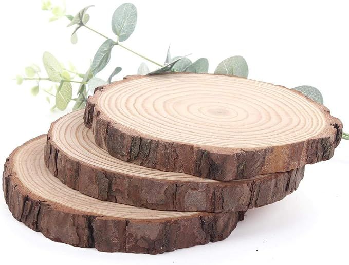 Unfinished Natural Wood Slices 3 Pcs 4.7-5.5inch Wooden Circles with Tree Bark Log Discs for DIY ... | Amazon (US)