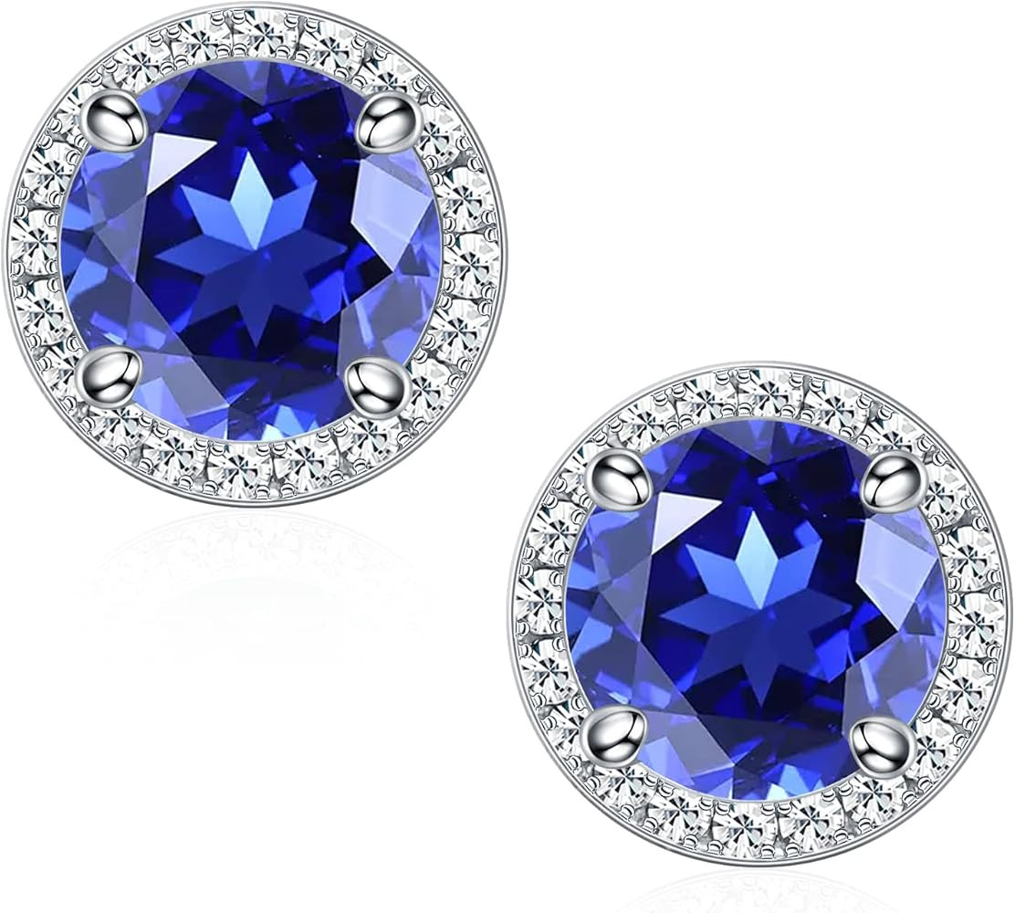 SMILEST Christmas Gifts for Women - 925 Sterling Silver Halo Birthstone Earrings, Amethyst Ruby A... | Amazon (US)