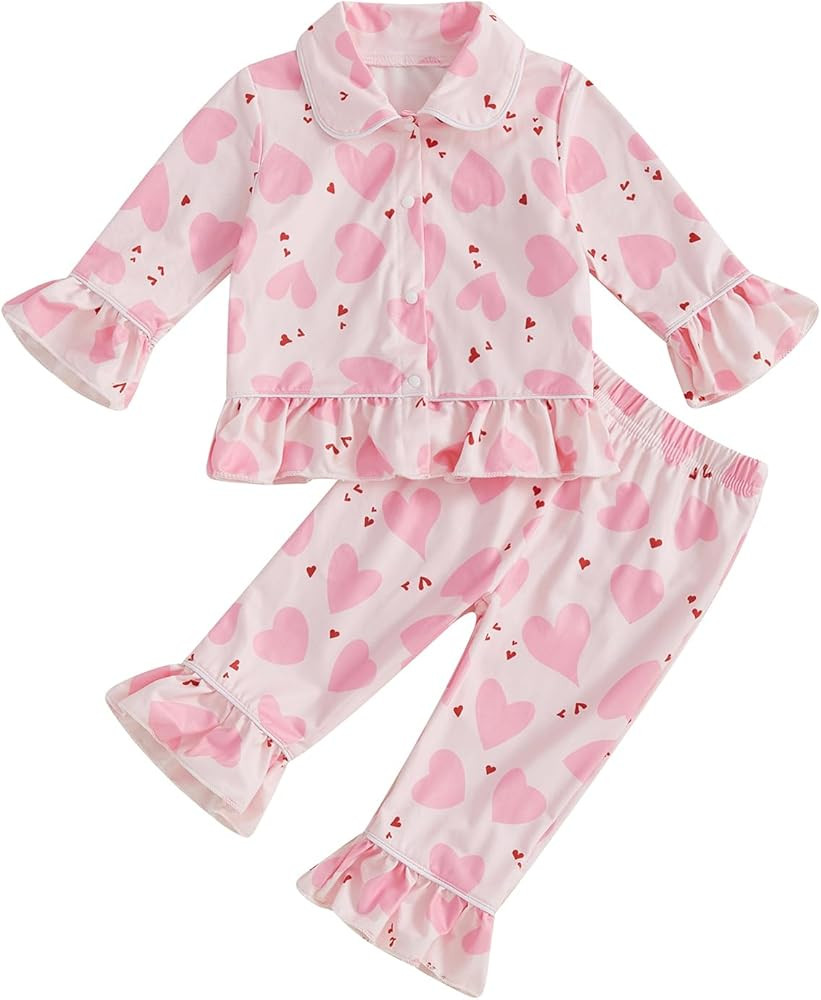 Multitrust Baby Girls Ruffled Cotton Pajamas Set Long Sleeve Button Down Shirts and Flared Pants ... | Amazon (US)