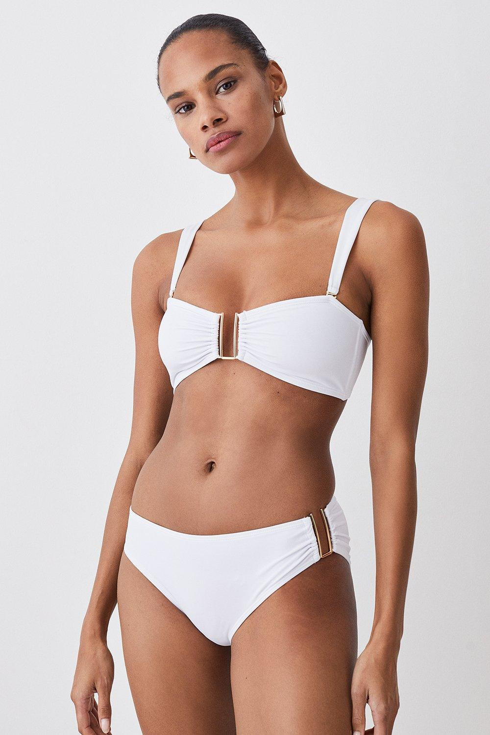 Detachable Strap Gold Trim Bikini Top | Karen Millen UK + IE + DE + NL
