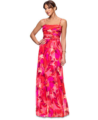 XSCAPE Women's Printed Pleated Chiffon Gown - Macy's | Macy's