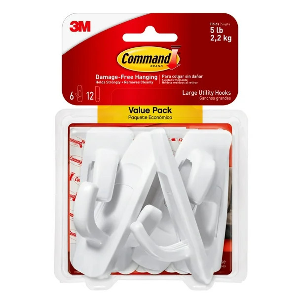 Command Large Utility Hooks, White, Damage Free Decorating, 6 Hooks and 12 Command Strips | Walmart (US)