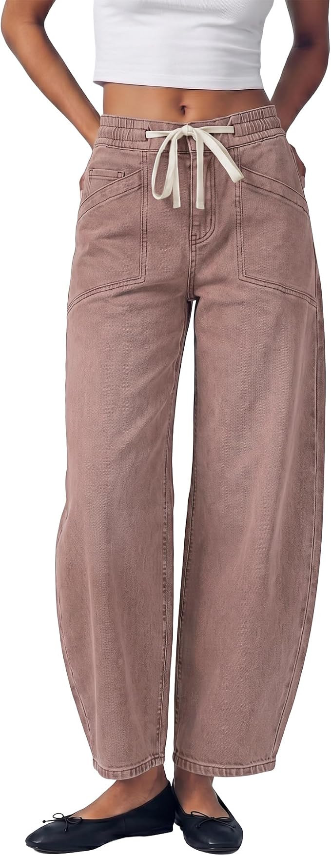 GRAPENT Barrel Jeans for Women High Waisted Elastic Waist Baggy Denim Pants | Amazon (US)