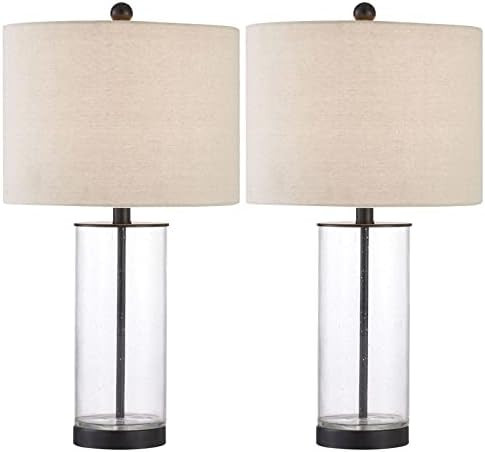 Maxax Table Lamps Set of 2, 3-Way Dimmable Seeded Glass Nightstand Lamp with Oatmeal Fabric Shade... | Amazon (US)