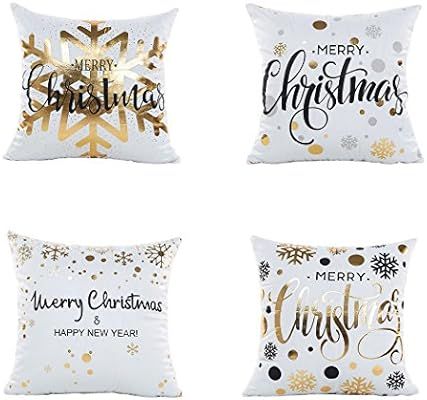 LEIOH Christmas Pillow Covers 4 Pack Gold Stamping Print Snowflakes Merry Christmas Decorative So... | Amazon (US)