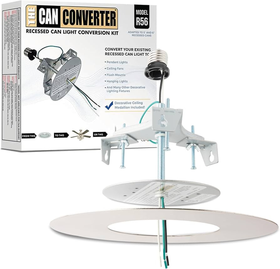 The Can Converter R56 Recessed Can Light Conversion Kit w/ 7"\u00be Flat Steel Ceiling Medallion ... | Amazon (US)