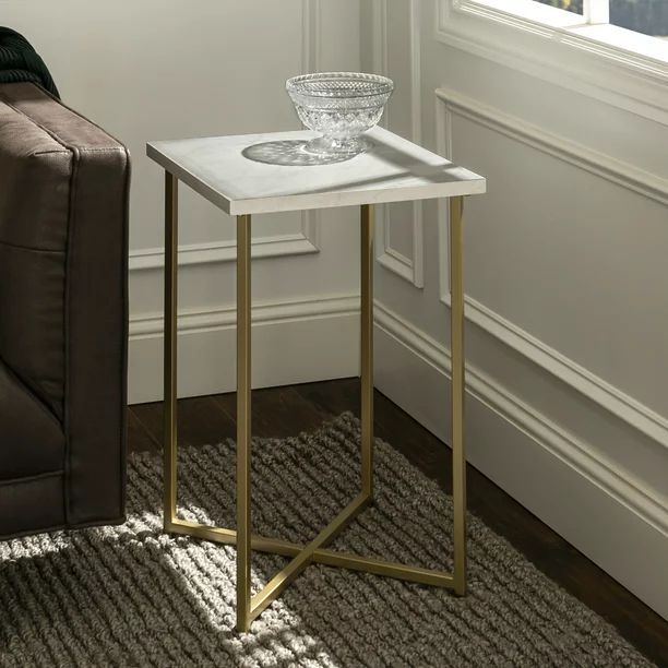 Manor Park Modern End Table, Faux White Marble/Gold | Walmart (US)