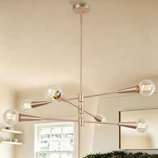 Transitional Dining Room Chandelier 31 in. Modern Sputnik Chandelier 6-Light Brass Gold Tiered Kitchen Island Chandelier | The Home Depot
