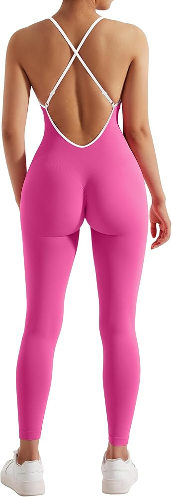 MOOSLOVER Women Strappy Backless One Piece Jumpsuits Tummy Control Padded Workout Rompers | Amazon (US)