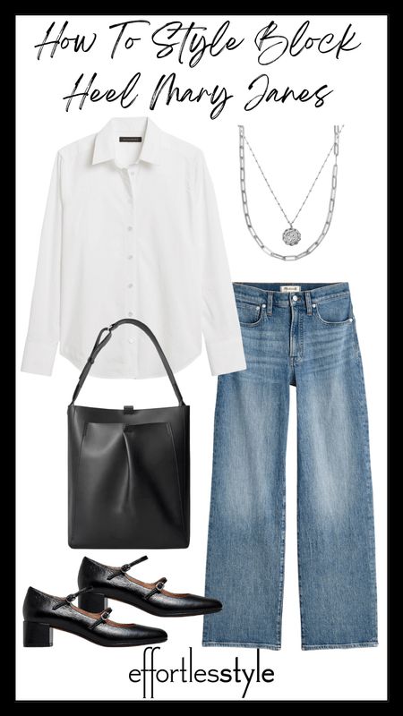 Classic and chic…. Love a pair of Mary Jane’s styled with a white button-up shirt and jeans.  Check out our recent blog post for more Mary Jane style inspo => https://effortlesstyle.com/how-to-style-block-heel-mary-janes/

#LTKSeasonal #LTKshoecrush #LTKstyletip
