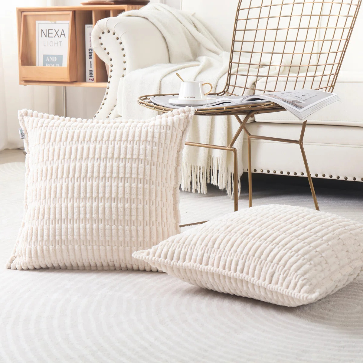 Boucle Ottoman Decorative Pillow Covers Farmhouse Boho Corduroy Cushion Cover (Set of 2) | Wayfair North America