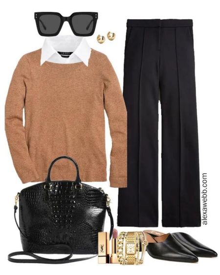 Plus Size Fall Work Capsule 2023 Outfit Idea with camel sweater, white button down, black wide leg pants, and mules by Alexa Webb #plussize

#LTKplussize #LTKworkwear #LTKover40