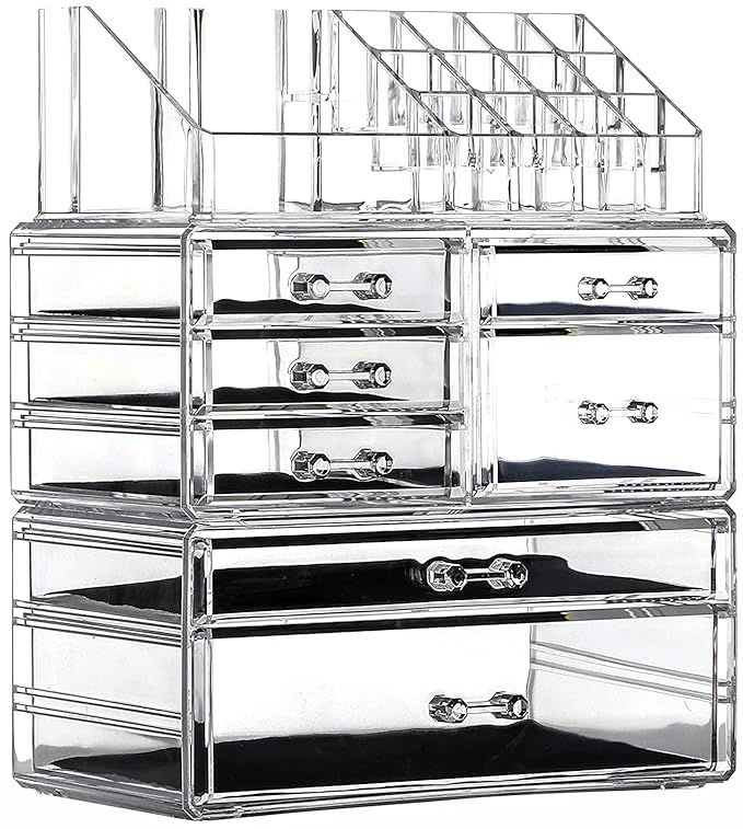 Cq acrylic Makeup Organizer Skin Care Large Clear Cosmetic Display Cases Stackable Storage Box Wi... | Amazon (US)