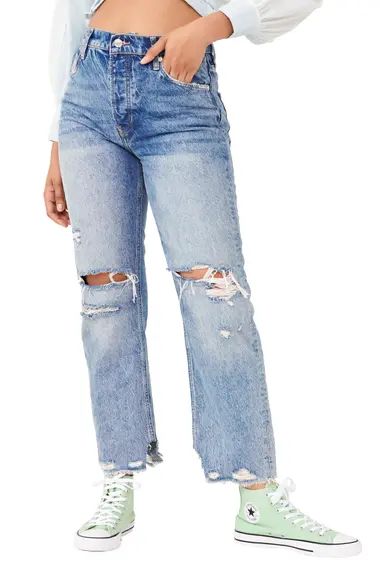 Free People We the Free Distressed Tapered Baggy Boyfriend Jeans (Mid Century Blue) | Nordstrom