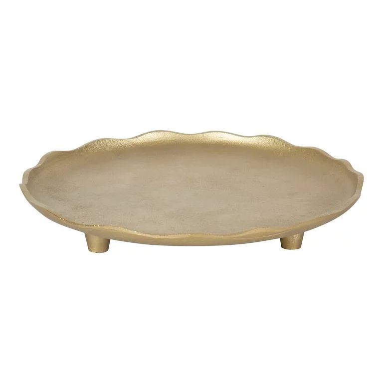 Kate and Laurel Alessia Modern Decorative Scalloped Round Footed Metal Tray, 16 Inch Diameter, Go... | Walmart (US)