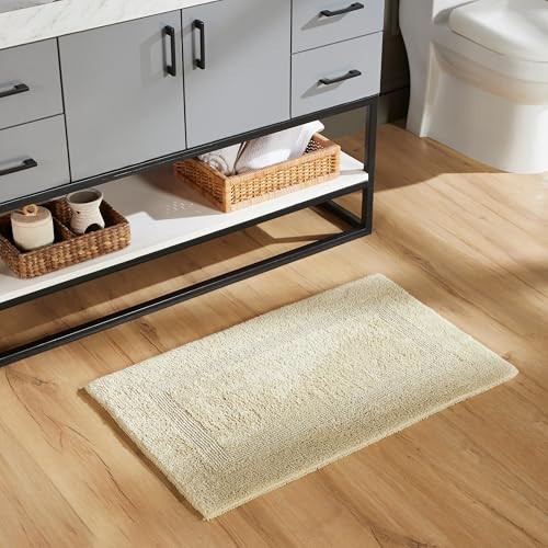 Better Trends Luxury Bath Rug, 100% Cotton 21" x 34" Bath Room Mat Extra Soft Tufted Water Absorbent & Reversible Machine Washable for Bath Room Floor Decor, Tub Laundry Room Sand Lux Collection | Amazon (US)