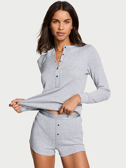 Cozy Pointelle Henley Short Pajama Set, Grey, L - Women's Sets - Victoria's Secret | Victoria's Secret (US / CA )