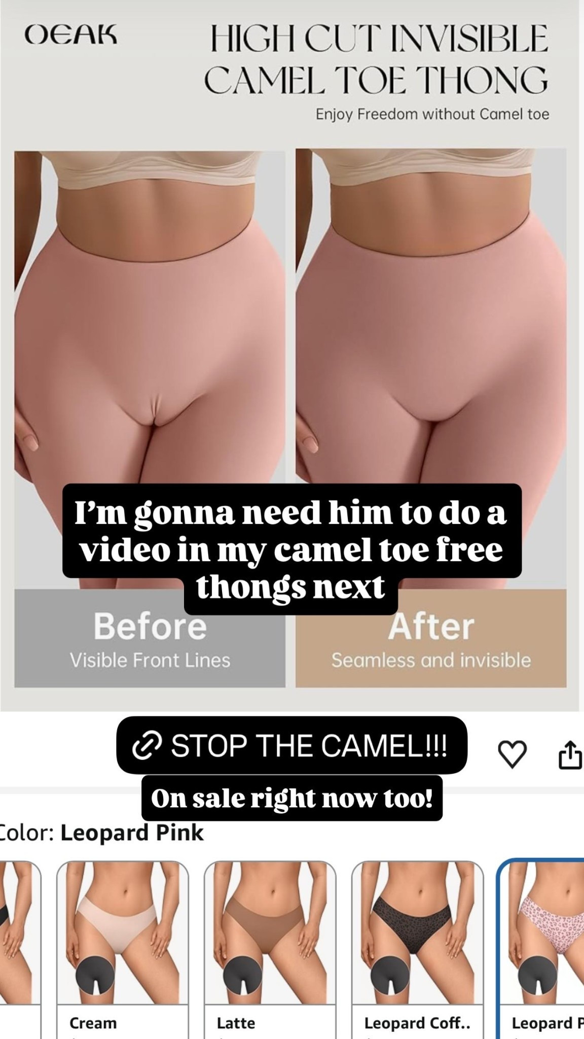 I’m gonna need him to do a video in my camel toe free thongs next On sale right now too!