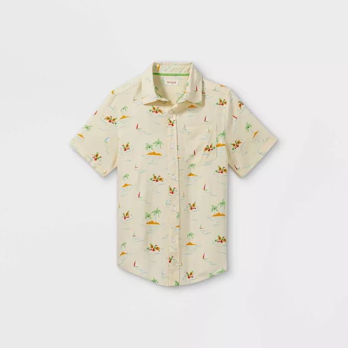 Boys' Challis Short Sleeve Button-Down Shirt - Cat & Jack™ Cream | Target