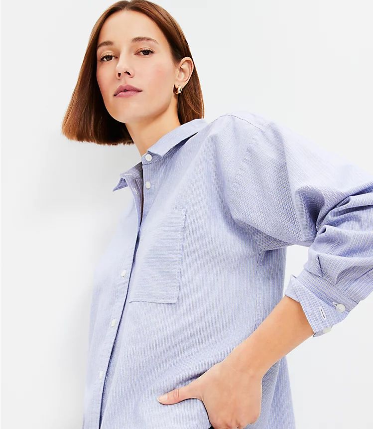 Striped Cotton Modern Pocket Shirt | LOFT
