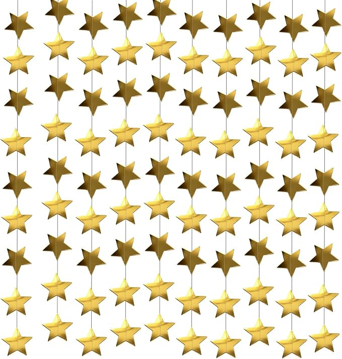 105 Feet Gold Star Garland, 8 Strands Glitter Paper Star String, 2.4 Inch Hanging Star Decoration... | Amazon (US)
