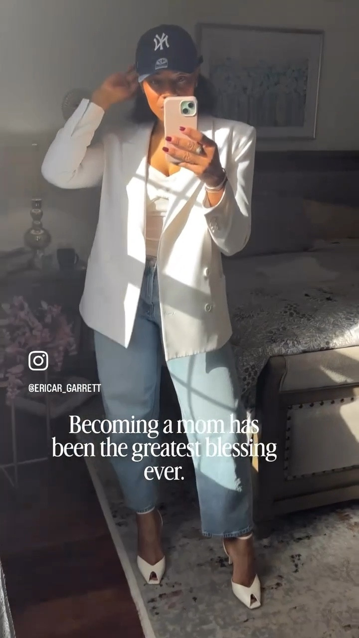 White blazer outfit for women featuring a structured white blazer layered over a fitted white top, paired with high-waisted straight leg jeans and classic white heels. Effortless casual chic look perfect for everyday wear, brunch, date night, or elevated mom style. Timeless neutral outfit, polished yet comfortable, easy to dress up or down.

#LTKootd #LTKTall #LTKgrwm