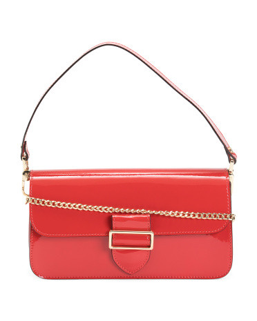 Made In Italy Patent Leather Flap Buckle Shoulder Bag | TJ Maxx