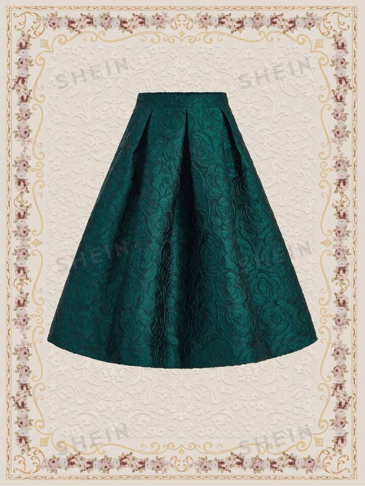 SHEIN DECDS Vintage Elegant Jacquard Fold Pleated Detail Skirt Club Women Outfits Concert Long Sk... | SHEIN