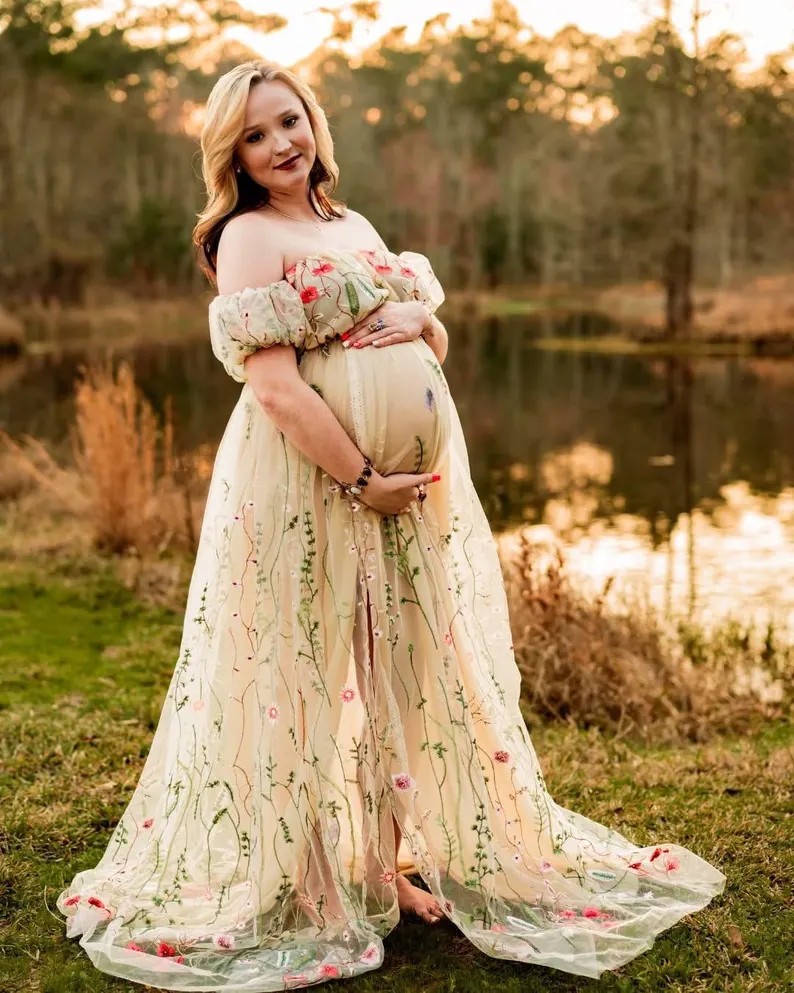 Embroidered Lace Boho Maternity Gown: Wildflower Photoshoot Dress | Etsy (US)