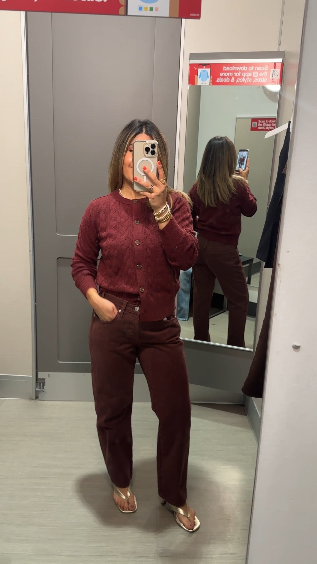 These burgundy jeans are so good! They run tts, order your regular size 
Cardigan size small
Jeans size 4 ( I usually wear a size 25 in Levi’s for your reference)

#LTKootd #LTKSeasonal #LTKPetite