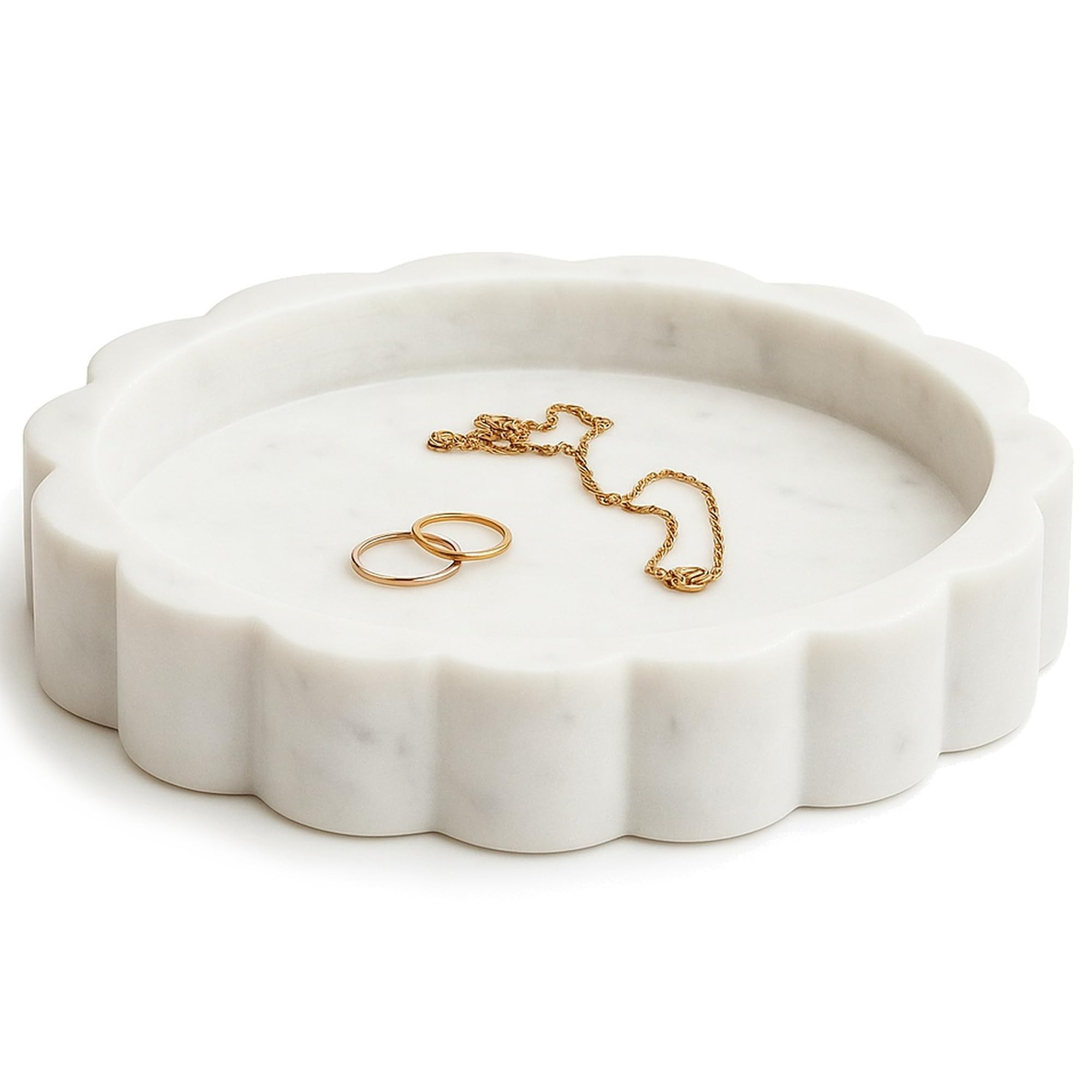 White Scalloped Marble Tray - 8" Round Stone Vanity Tray for Perfume & Jewelry, Marble Dish for B... | Amazon (US)