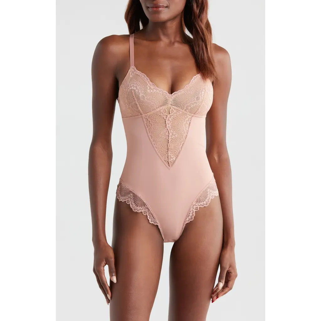 Pinsy Sculpting Lace Shapewear Bodysuit in Blush Pink at Nordstrom, Size 3 X | Nordstrom